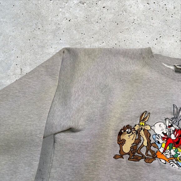1992 Acme Clothing Looney Tunes Embroidered Characters Sweatshirt Gray Sz L/XL - Picture 4 of 11